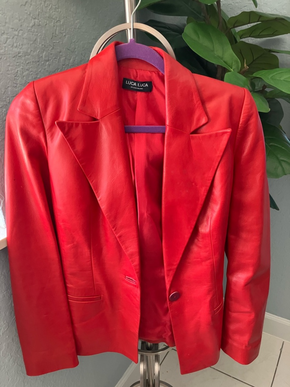 Red Leather Blazer Jacket - Women's